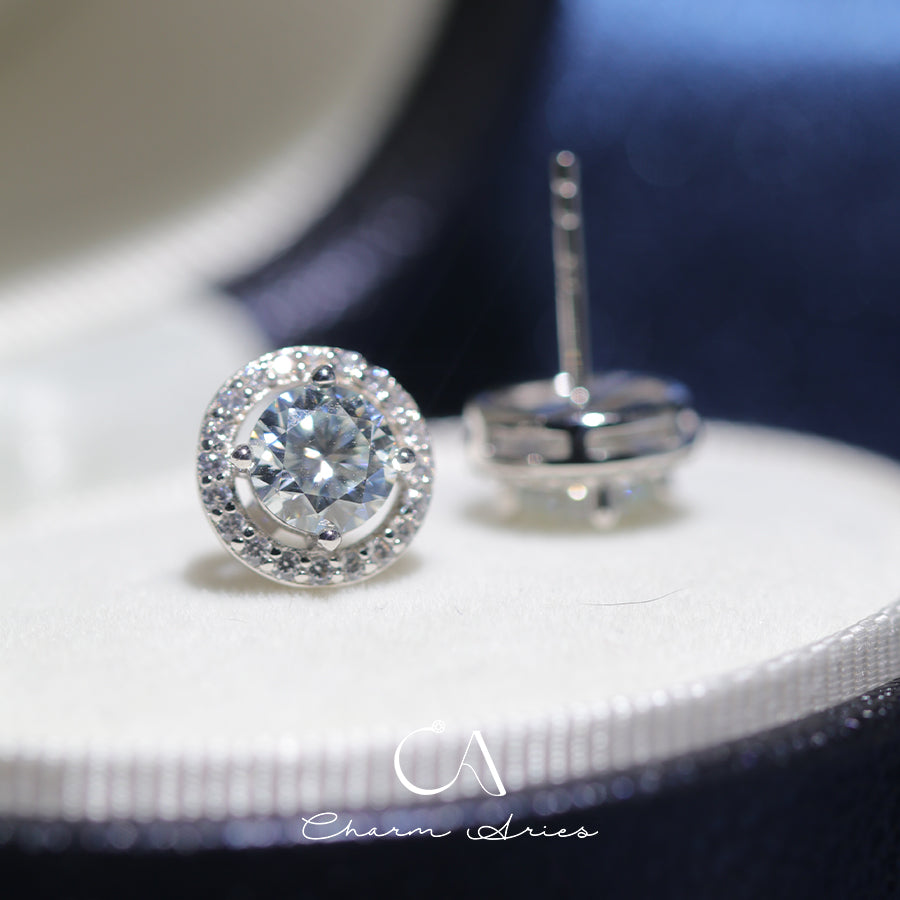 MICRO-INLAID ROUND  S925 MOISSAN DIAMOND EARRINGS