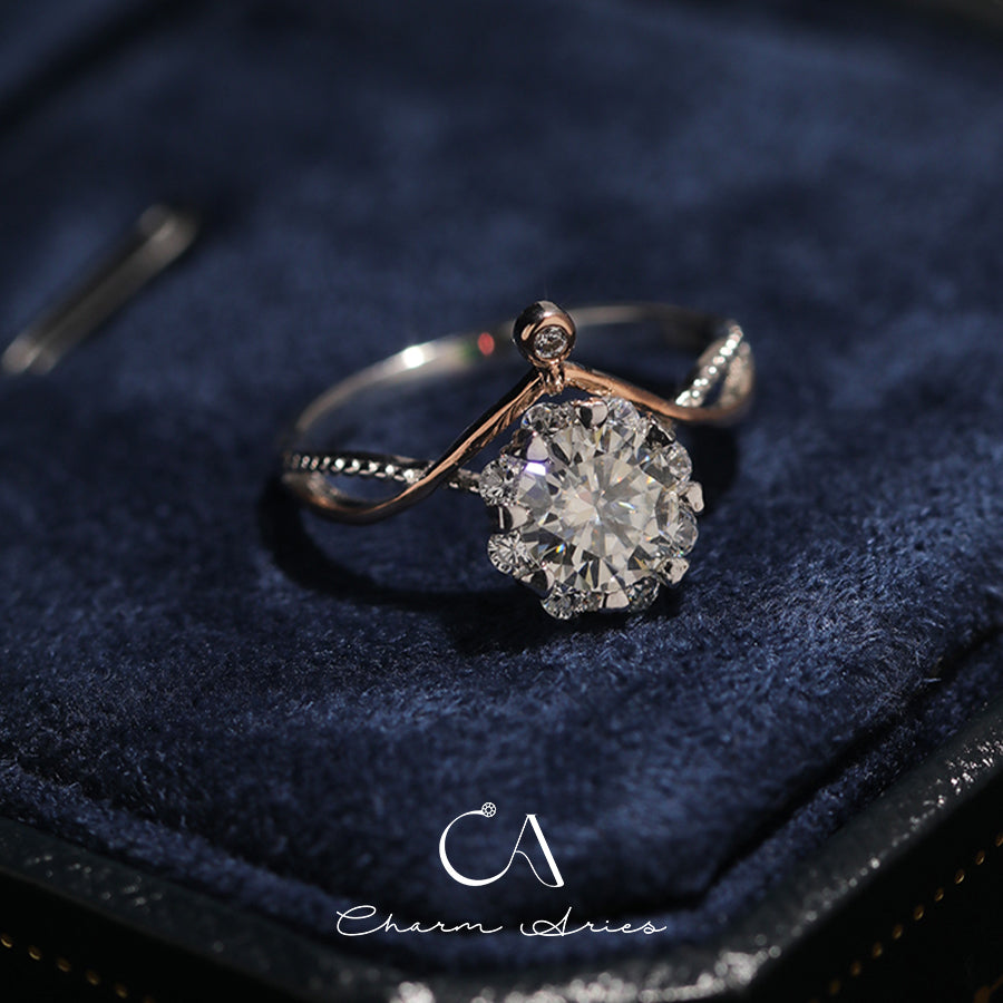 ONE CARAT GOLD PLATED MOISSANITE S925 DIAMOND RING