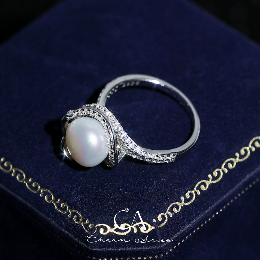 BUTTERFLY NATURAL FRESHWATER PEARLS S925 FULL DIAMOND RING