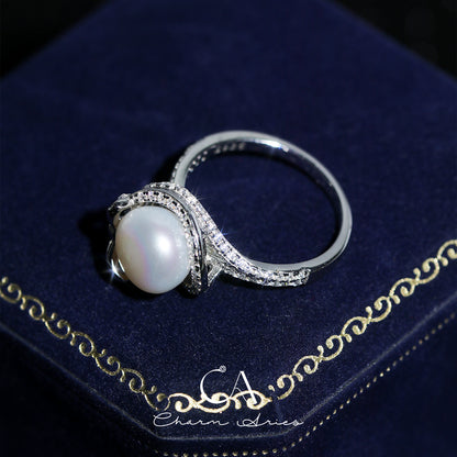 BUTTERFLY NATURAL FRESHWATER PEARLS S925 FULL DIAMOND RING