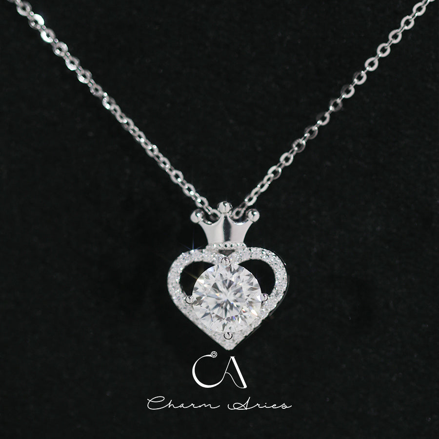 MOISSANITE HEART CROWN NECKLACE IN S925 SILVER