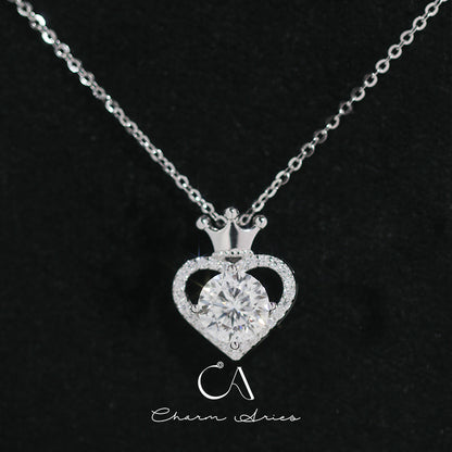 MOISSANITE HEART CROWN NECKLACE IN S925 SILVER