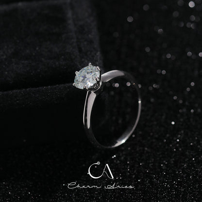 Ein Karat Sechs Krallen Moissanit S925 Diamant Ring