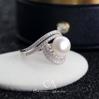 NATURAL FRESHWATER PEARLS S925  FULL DIAMOND RING