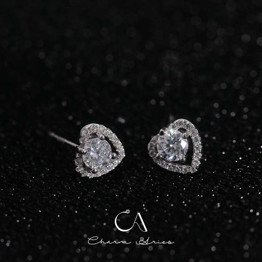 FULL DIAMONDS WITH MOISSANITE LOVE HEART S925 EARRINGS