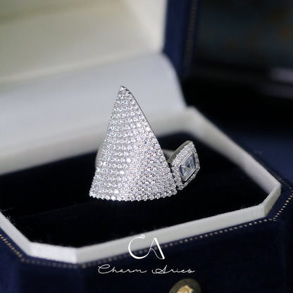 GEOMETRIC PYRAMID S925 FULL DIAMOND RING