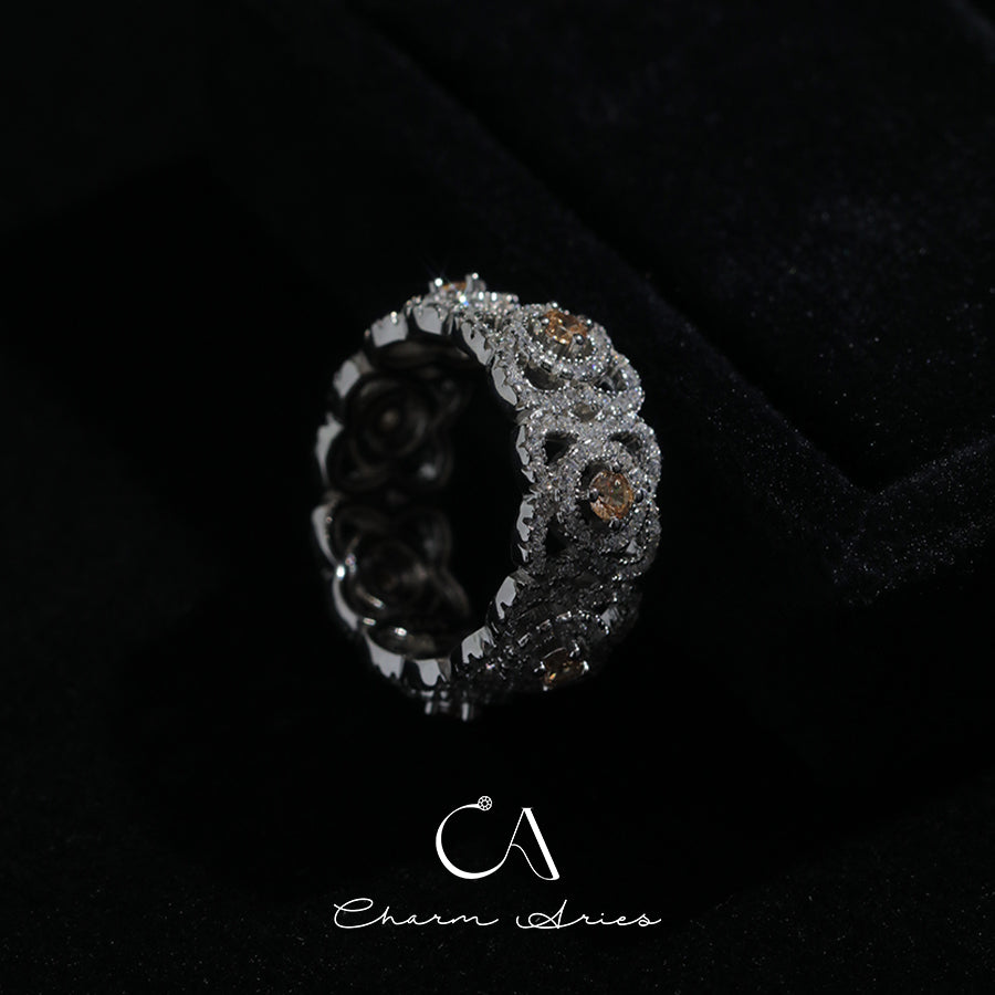 FULL DIAMONDS OPENWORK SET WITH PINK DIAMONDS S925 RING