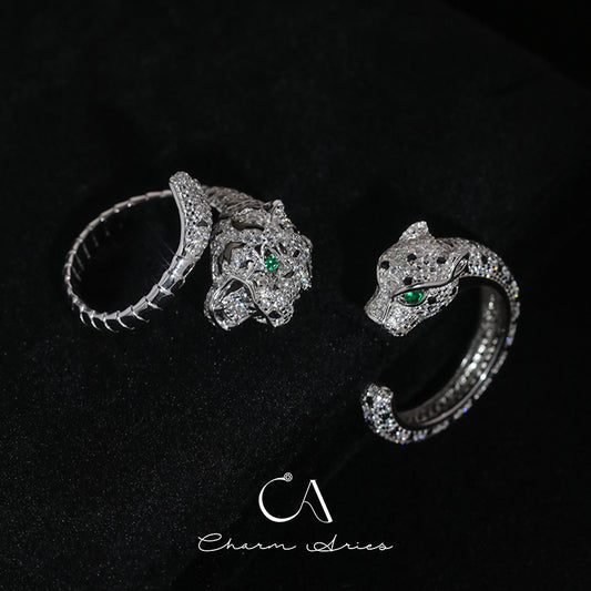 FULL DIAMOND SPOTTED LEOPARD HEAD S925 RING