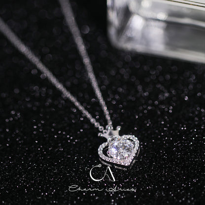 MOISSANITE HEART CROWN NECKLACE IN S925 SILVER