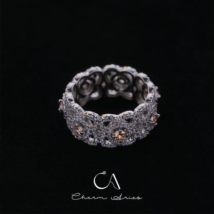 FULL DIAMONDS OPENWORK SET WITH PINK DIAMONDS S925 RING