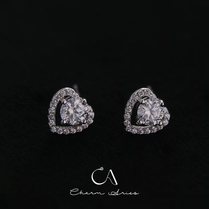 FULL DIAMONDS WITH MOISSANITE LOVE HEART S925 EARRINGS