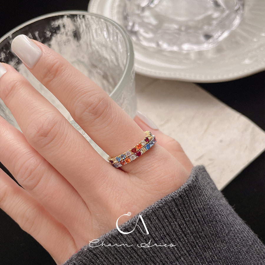 COLORFUL FULL DIAMONDS STACKING SET S925 RING