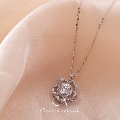 MOISSANITE DIAMOND CAMELLIA S925 SILVER NECKLACE