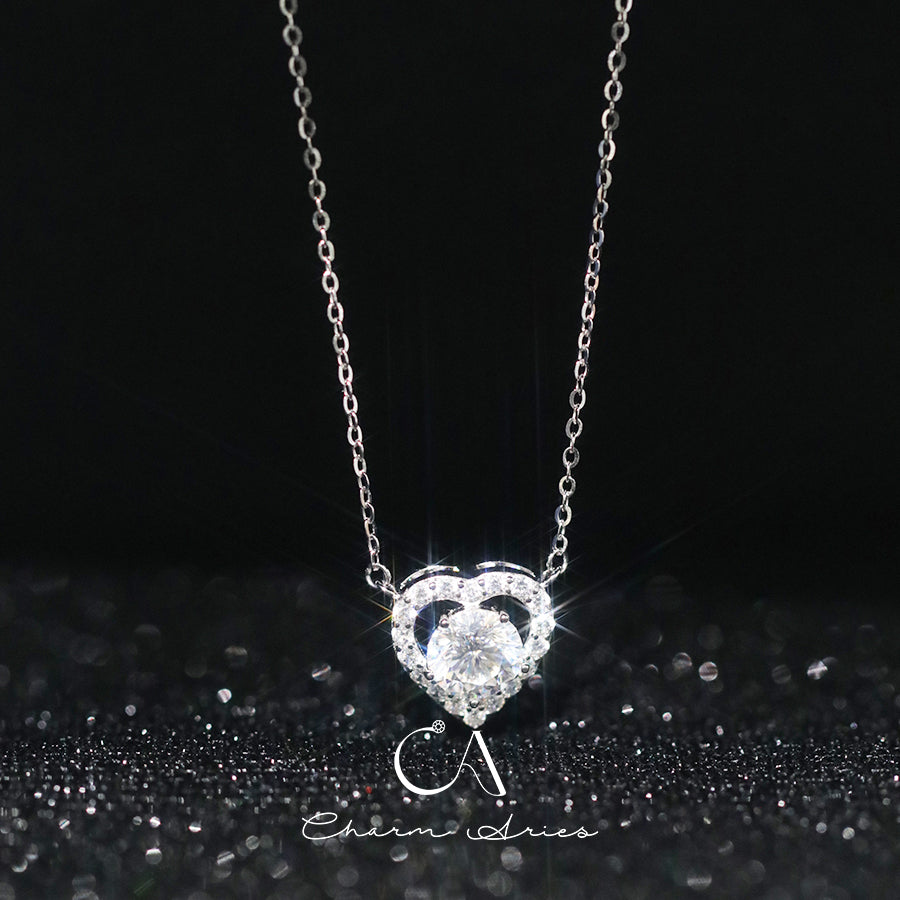 FULL DIAMONDS LOVE HEARTS S925 SILVER NECKLACE