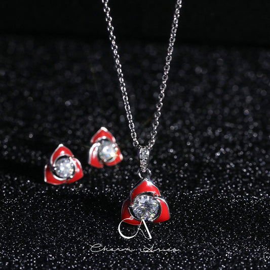 WARM FEELING COLOR CHANGING ENAMEL S925 SILVER NECKLACE/ EARRINGS