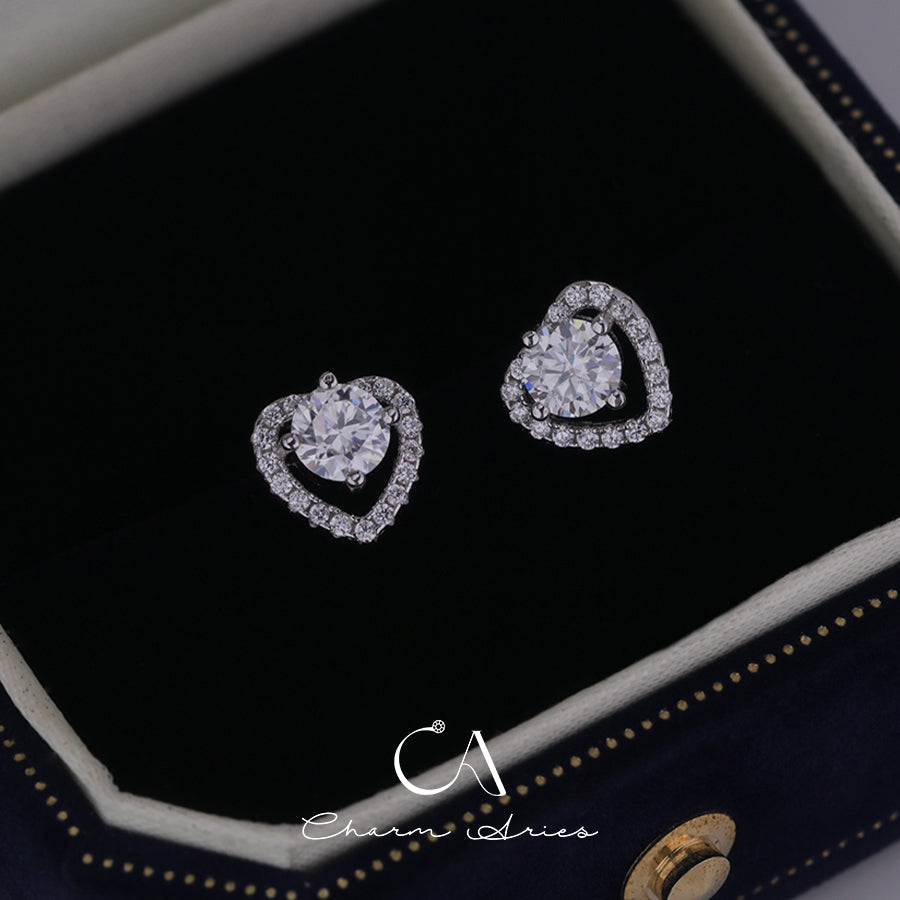 FULL DIAMONDS WITH MOISSANITE LOVE HEART S925 EARRINGS