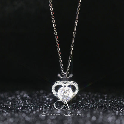 MOISSANITE HEART CROWN NECKLACE IN S925 SILVER