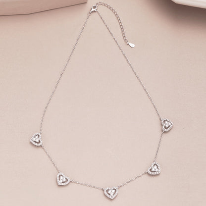 [CharmAries]Sparkling Five Heart Necklace