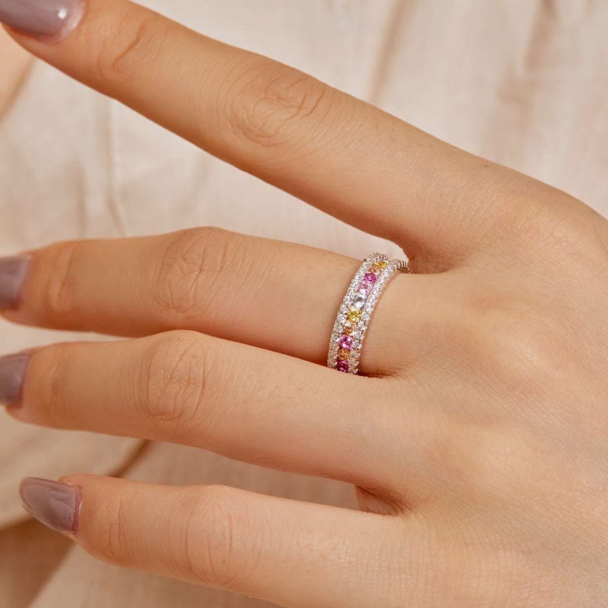 [CharmAries]Delicate Colorful Round Cut Daily Ring