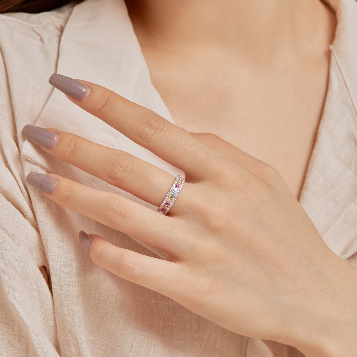 [CharmAries]Delicate Colorful Round Cut Daily Ring