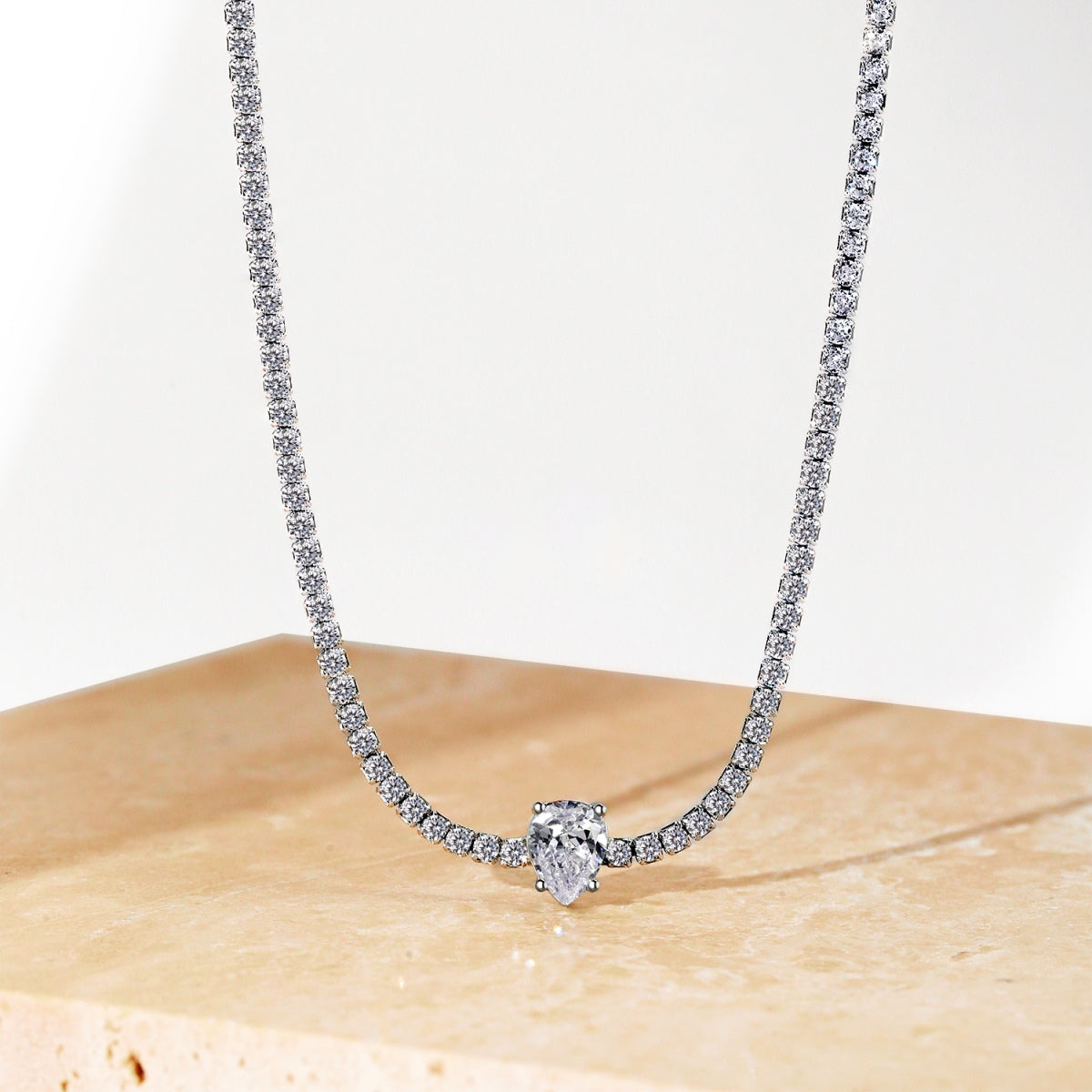 [CharmAries]1.0 carat Unique Pear Cut Tennis Necklace