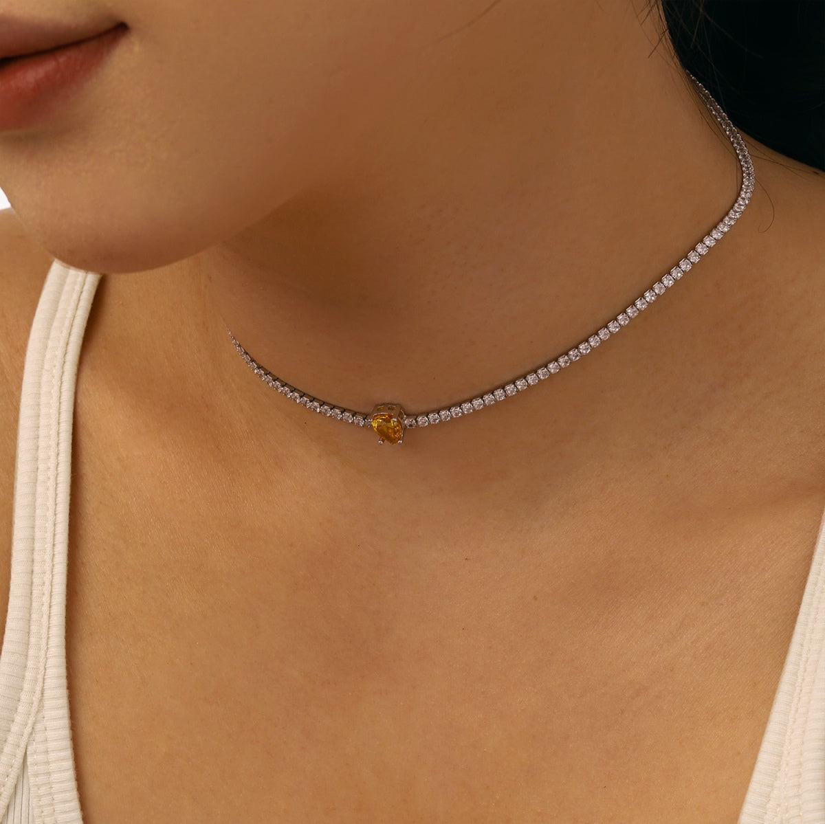 [CharmAries]1.0 carat Unique Pear Cut Tennis Necklace