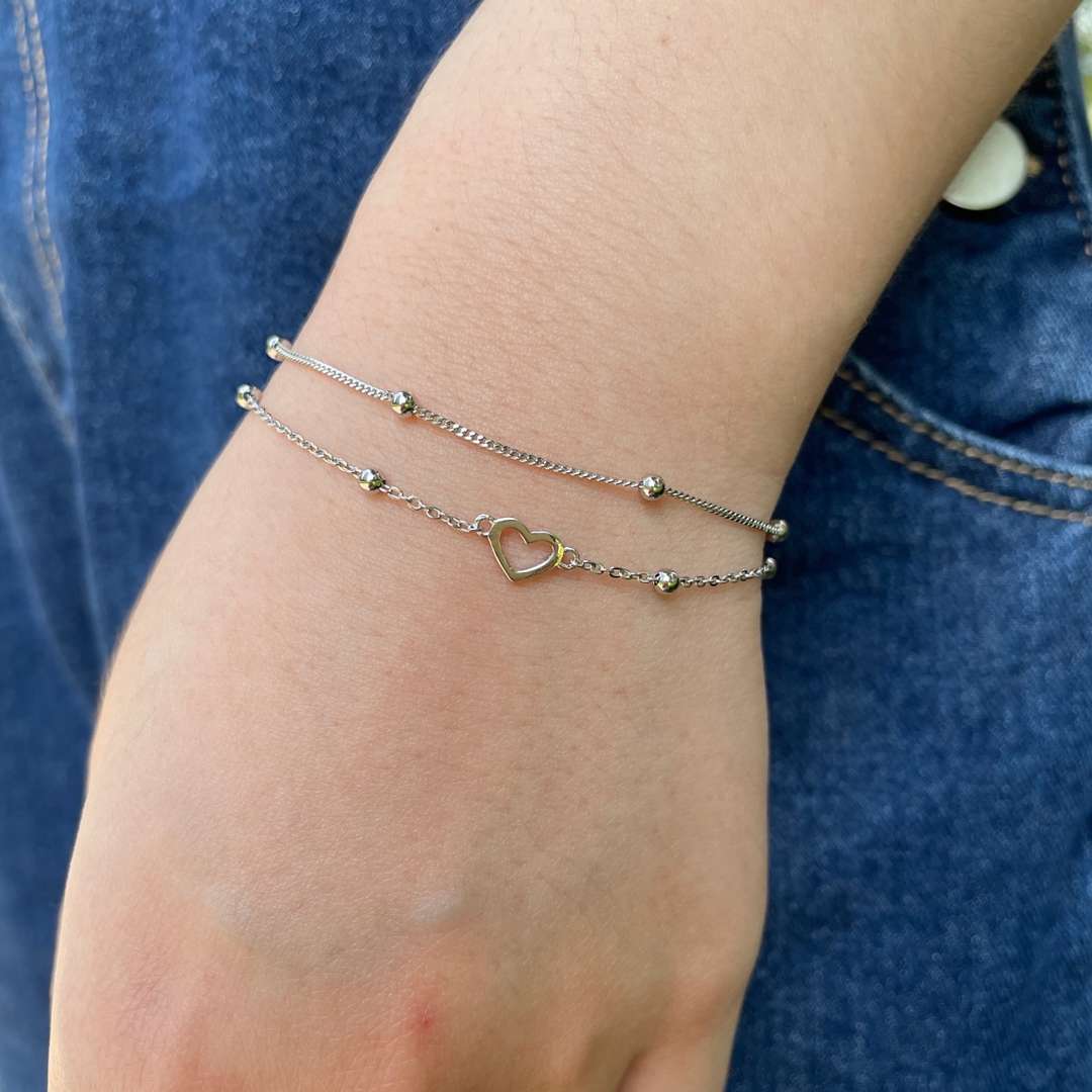 [CharmAries]Dainty Double Layer Love Heart Bracelet