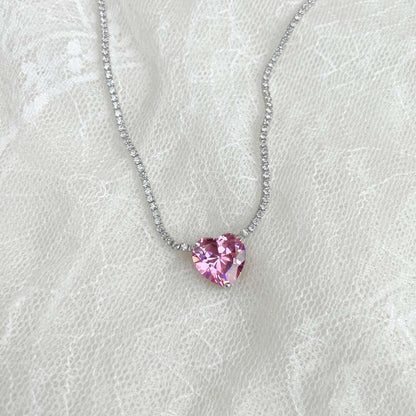 [CharmAries]8.0 Carat Versatile Colorful Sweet Heart-Shaped Tennis Necklace