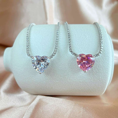 [CharmAries]8.0 Carat Versatile Colorful Sweet Heart-Shaped Tennis Necklace