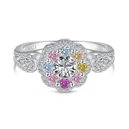 [CharmAries]Delicate Colorful Round Cut Flower Shape Wedding Ring