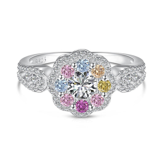 [CharmAries]Delicate Colorful Round Cut Flower Shape Wedding Ring