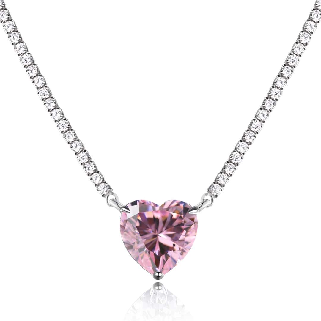 [CharmAries]8.0 Carat Versatile Colorful Sweet Heart-Shaped Tennis Necklace