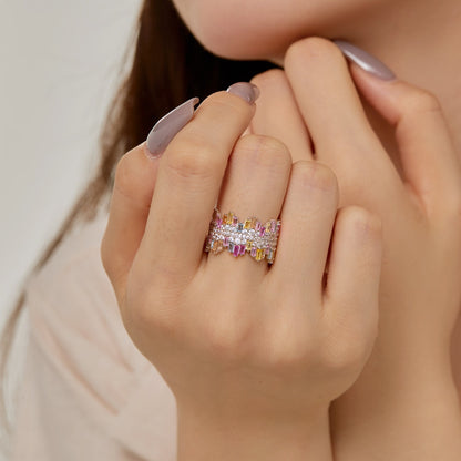 [CharmAries]Luxurious Colorful Radiant Cut Daily Ring