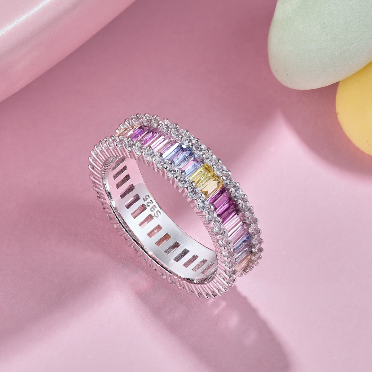 [CharmAries]Dainty Kaleidoscopic Emerald Cut Daily Ring