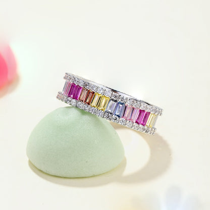 [CharmAries]Dainty Kaleidoscopic Emerald Cut Daily Ring