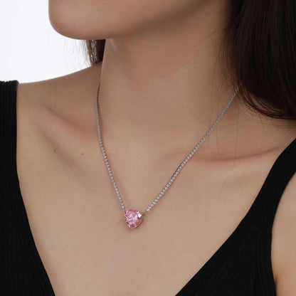 [CharmAries]8.0 Carat Versatile Colorful Sweet Heart-Shaped Tennis Necklace