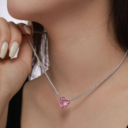 [CharmAries]8.0 Carat Versatile Colorful Sweet Heart-Shaped Tennis Necklace