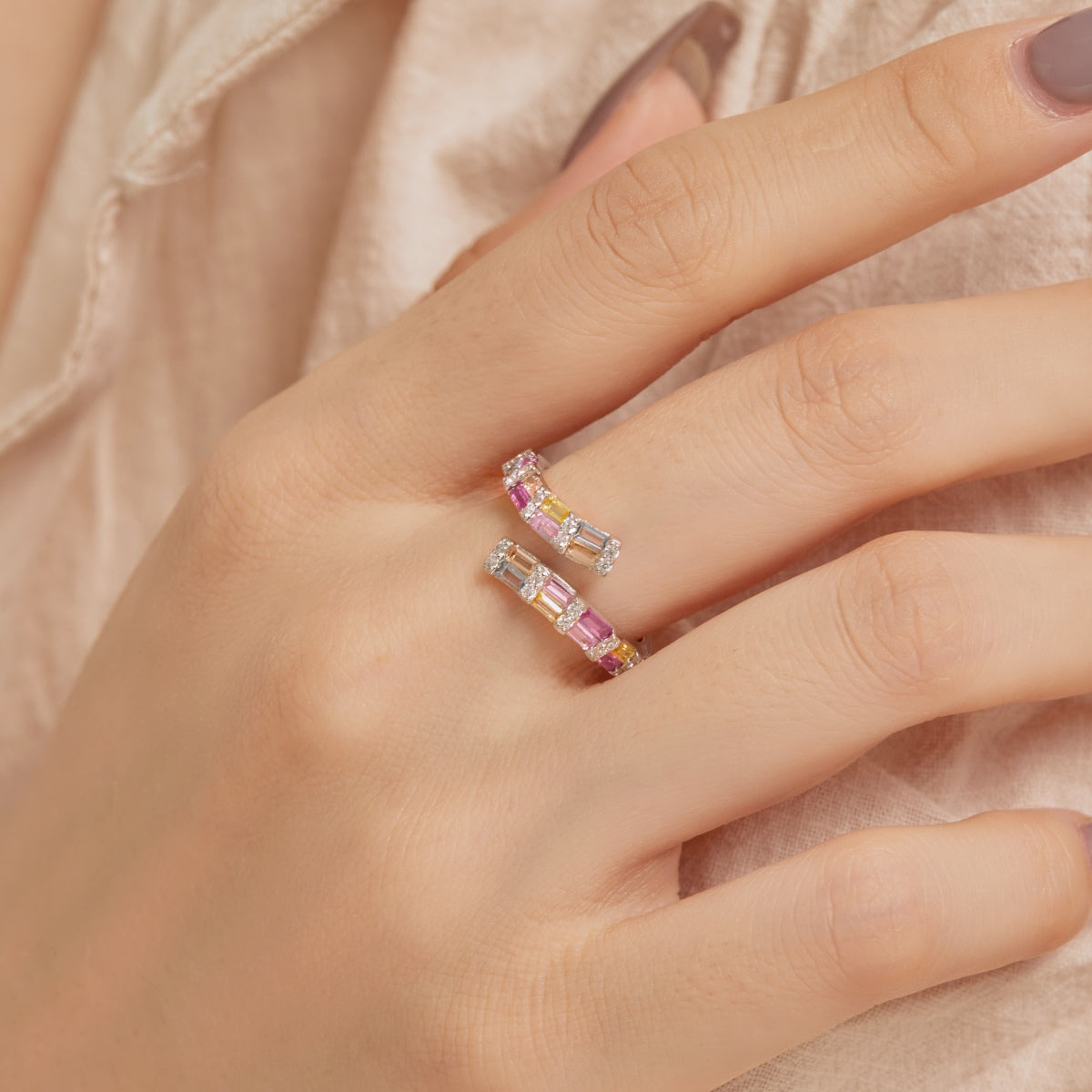 [CharmAries]Charming Colorful Radiant Cut Adjustable Daily Ring