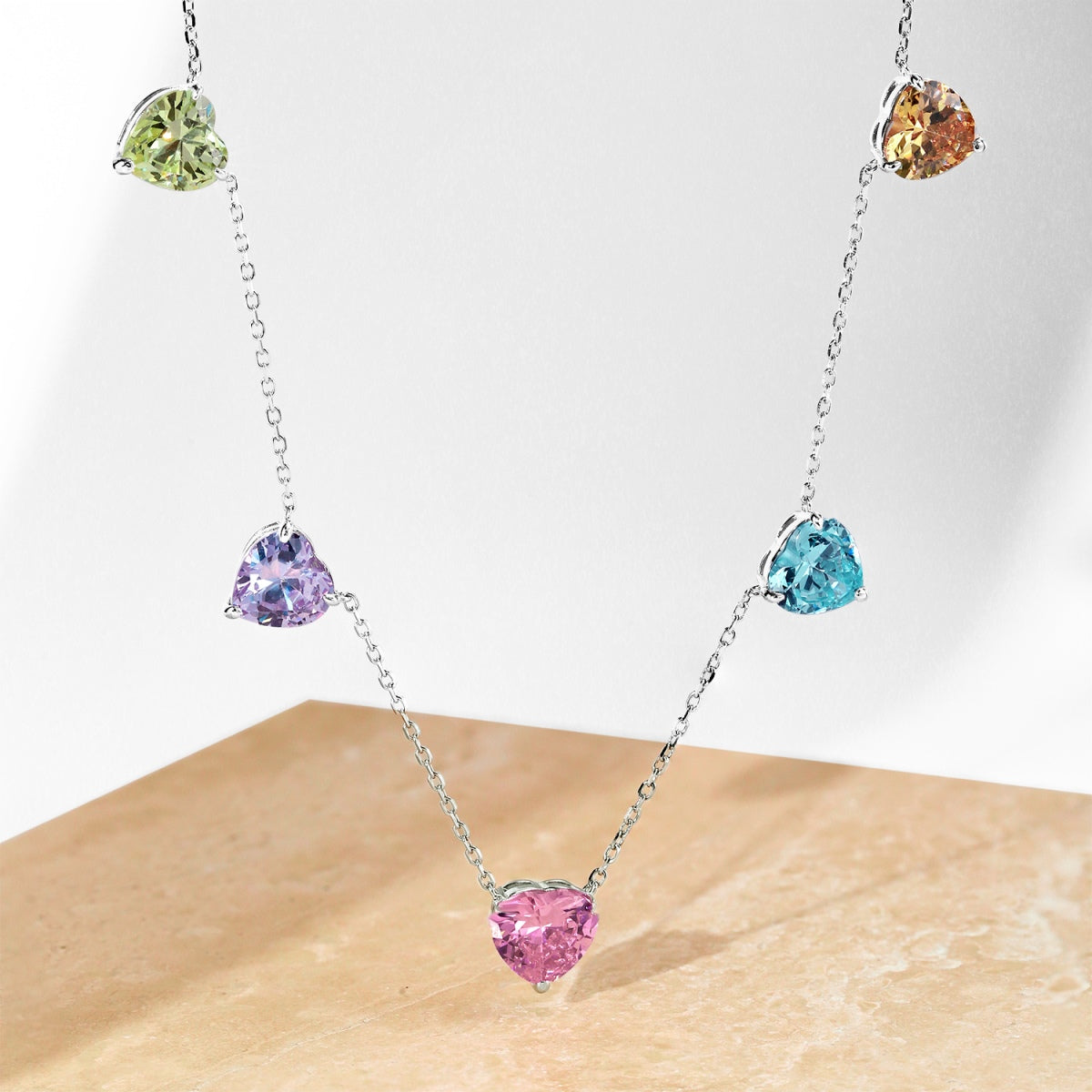 [CharmAries]Sparkling Colorful Heart Cut Necklace