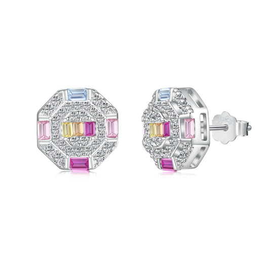 [CharmAries]Ornate Colorful Octagon Shape Daily Earrings