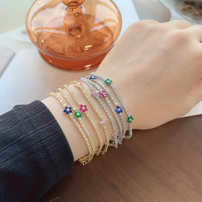 [CharmAries]Sparkling Flower Shape Tennis Bracelet