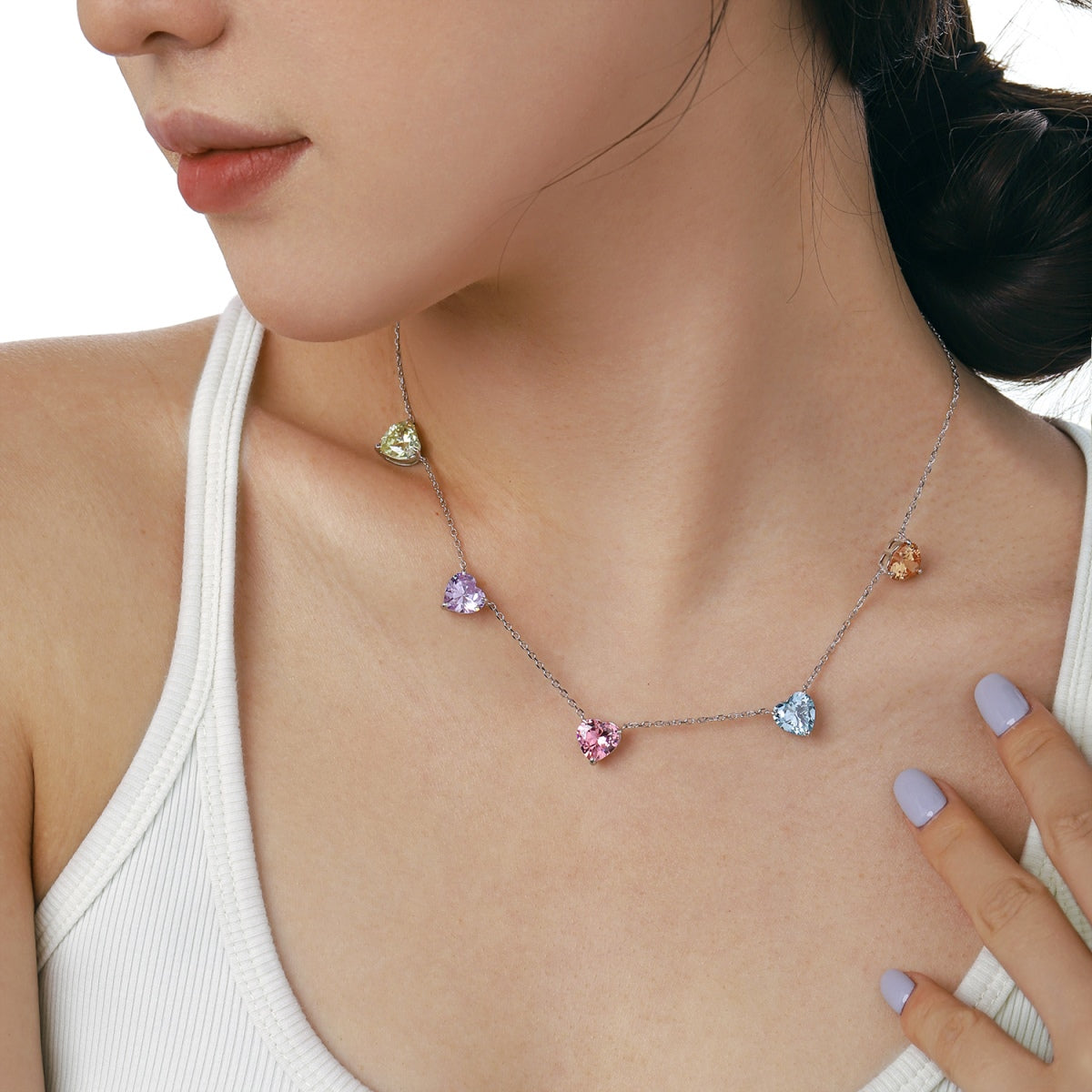 [CharmAries]Sparkling Colorful Heart Cut Necklace