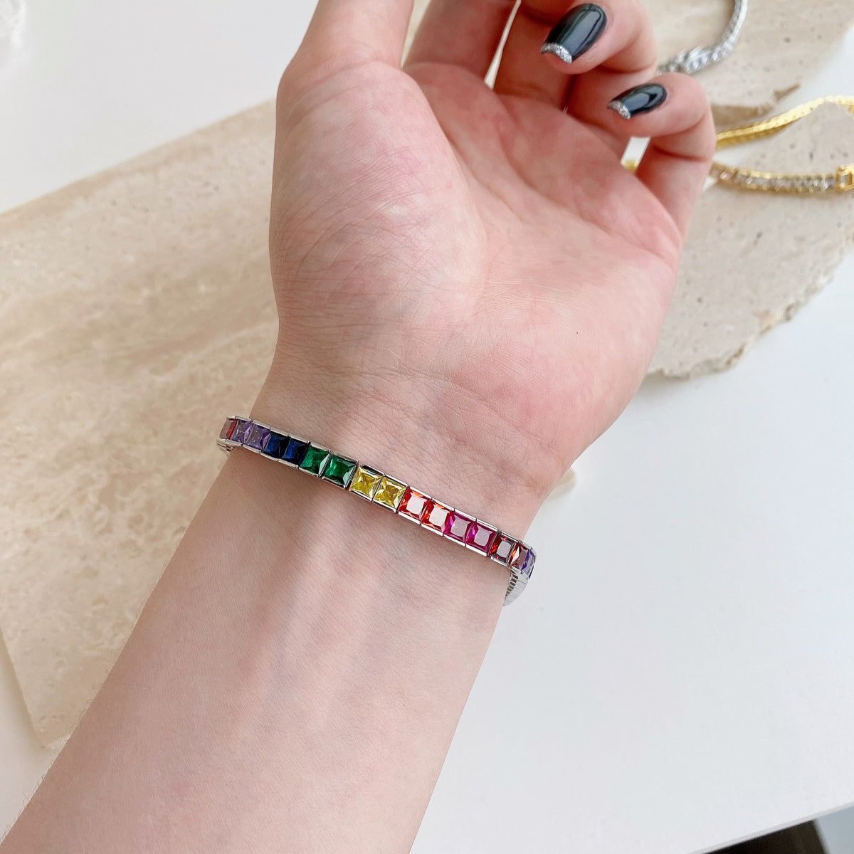 [CharmAries]Radiant Colorful Princess Cut Tennis Bracelet