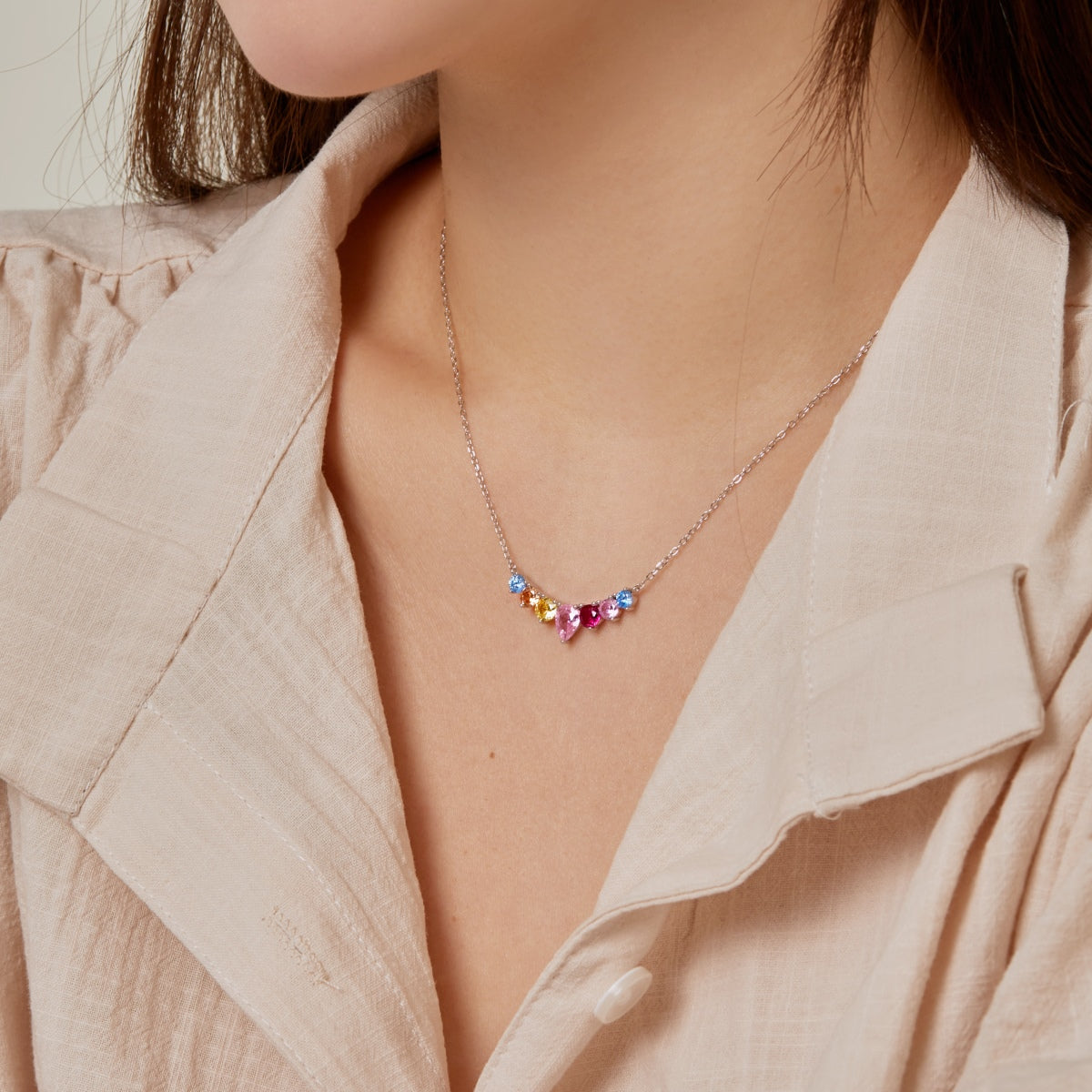 [CharmAries]Dainty Colorful Heart Necklace