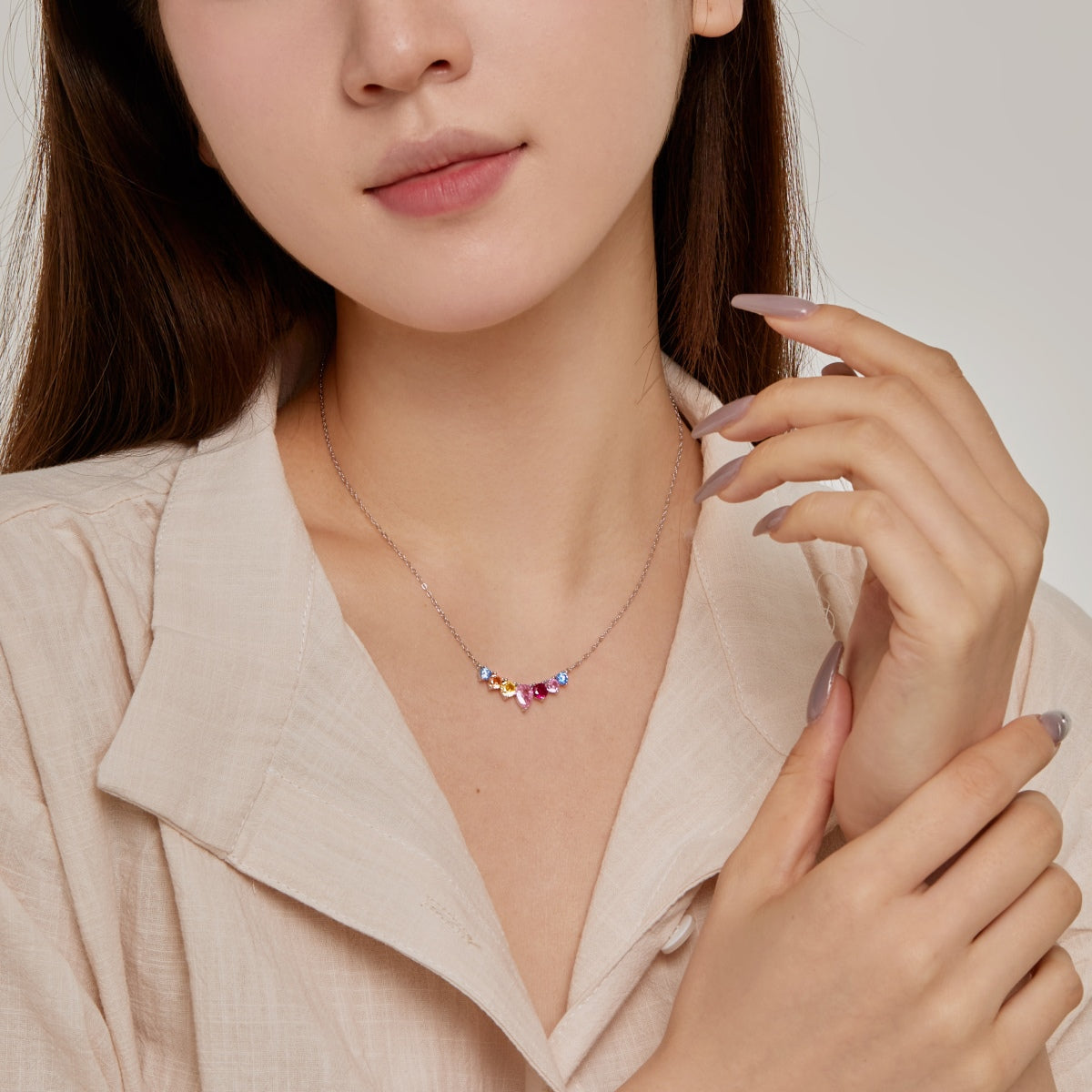 [CharmAries]Dainty Colorful Heart Necklace