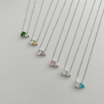 [CharmAries]Dazzling Square & Heart Shape Necklace