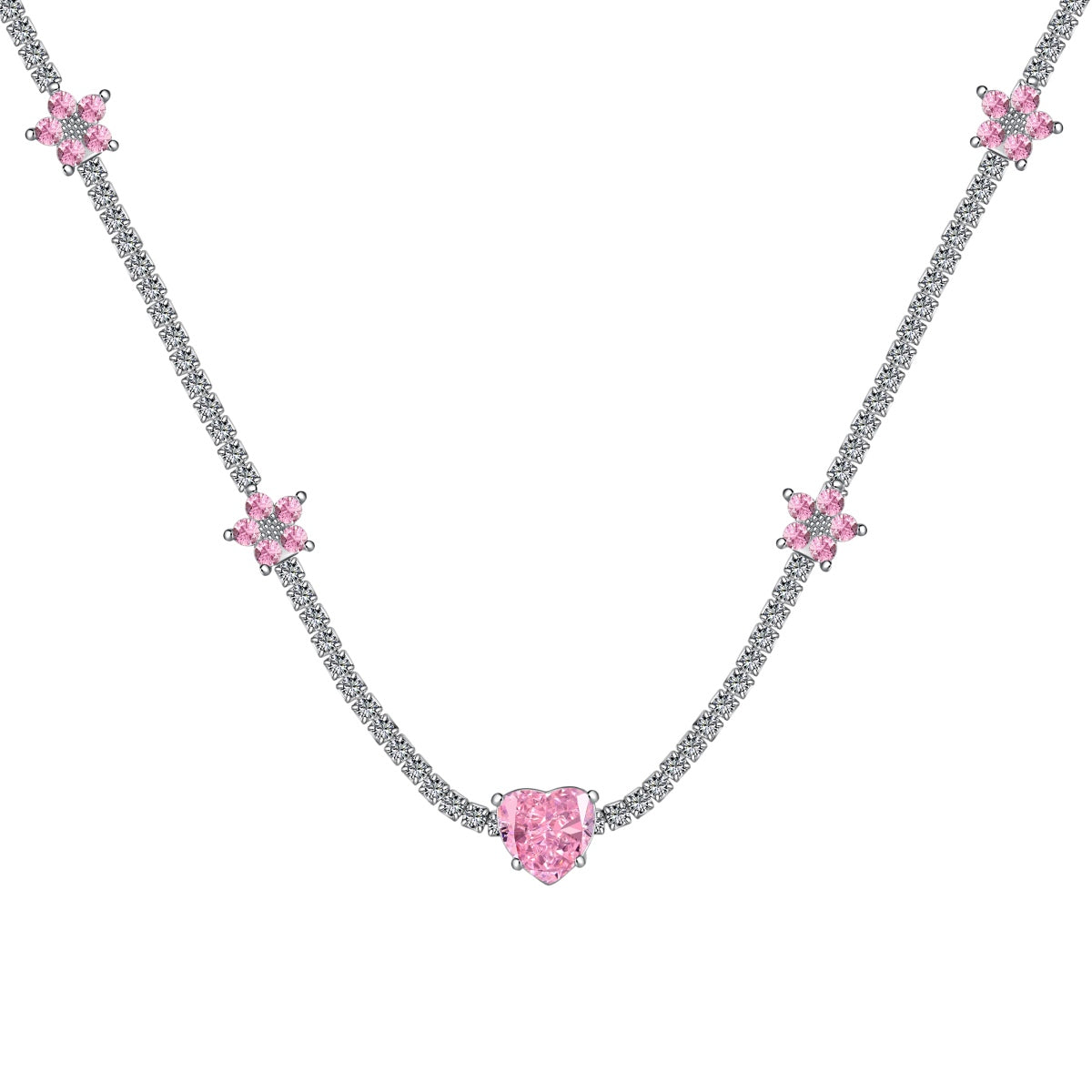 [CharmAries]Dazzling Pink Heart Flower Necklace