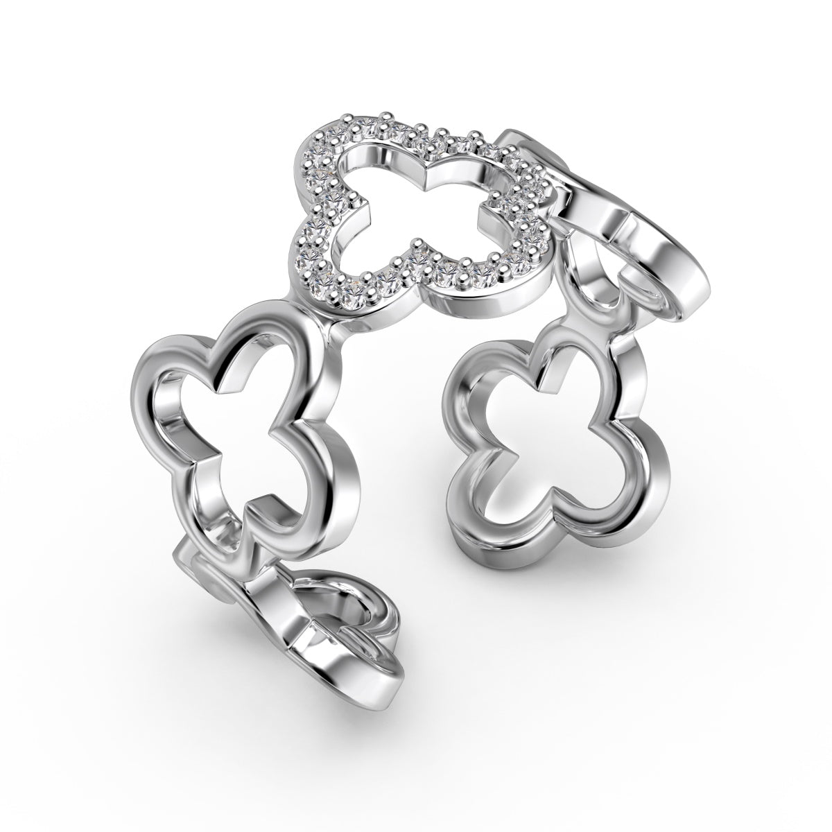 [CharmAries]Hollow Design Four-Leaf Clover Flower Shape Ring