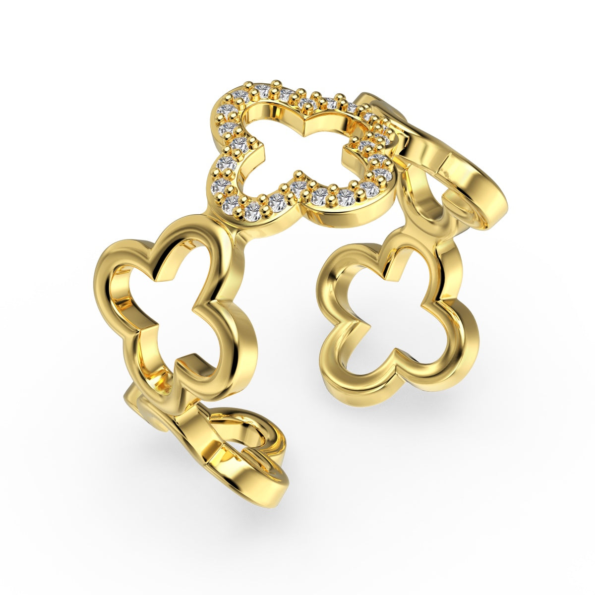 [CharmAries]Hollow Design Four-Leaf Clover Flower Shape Ring