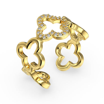 [CharmAries]Hollow Design Four-Leaf Clover Flower Shape Ring